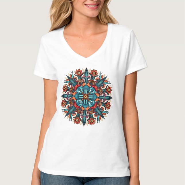 Trippy Psychedelic Groovy Mushroom Mandala Eyes T-Shirt (Front)