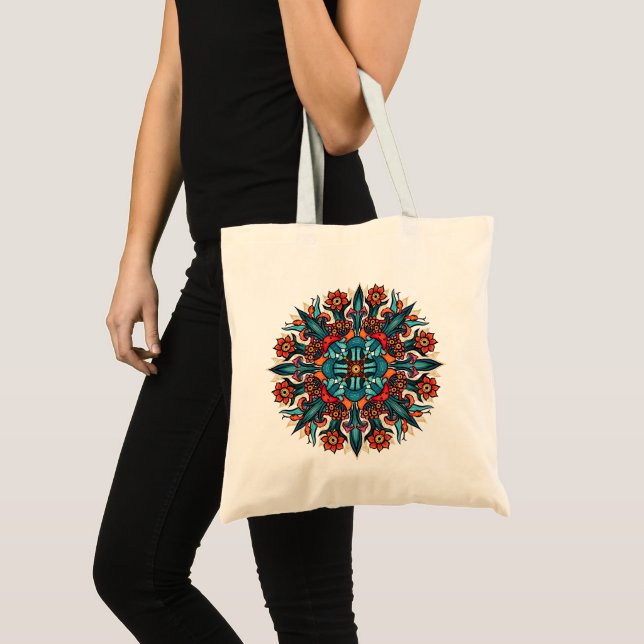 Trippy Psychedelic Groovy Mushroom Mandala Eyes Tote Bag (Front (Product))