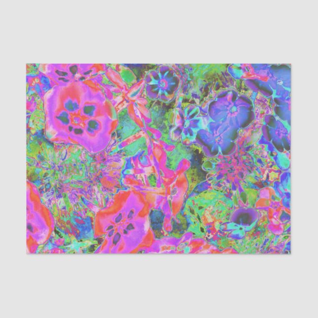 Trippy Psychedelic Hot Pink and Purple Flowers Tissue Paper (Front)