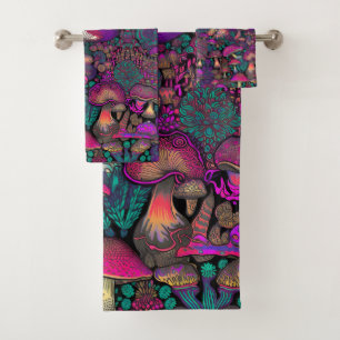Trippy Psychedelic Mushroom Pattern  Bath Towel Set