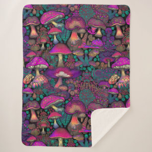 Trippy Psychedelic Mushroom Pattern  Sherpa Blanket