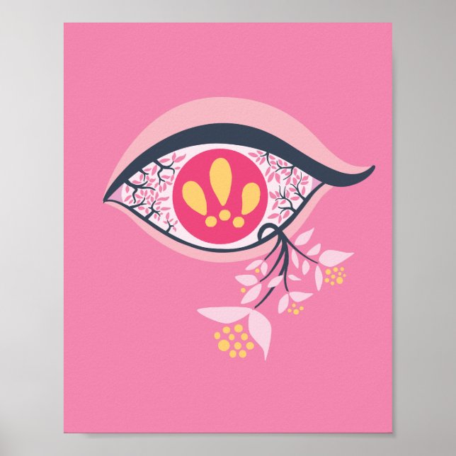 Trippy Psychedelic Pink Eye Floral Pastel Goth Poster (Front)