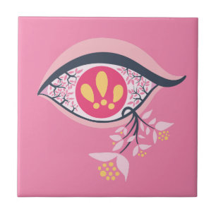 Trippy Psychedelic Pink Eye Floral Pastel Goth Tile