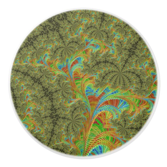 Trippy Psychedelic Spiral Fractal Art Ceramic Knob (Front)