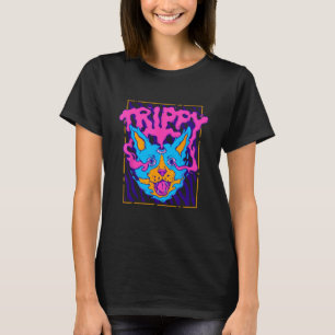 Trippy Psychedelic Weird Cat Hippie Rave Weirdcore T-Shirt