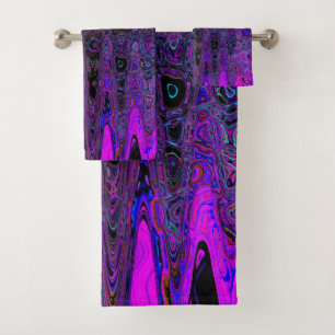 Trippy Purple and Black Retro Atomic Waves Bath Towel Set