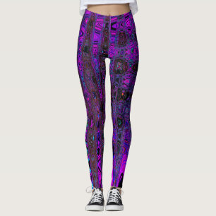 Trippy Purple and Black Retro Atomic Waves Leggings
