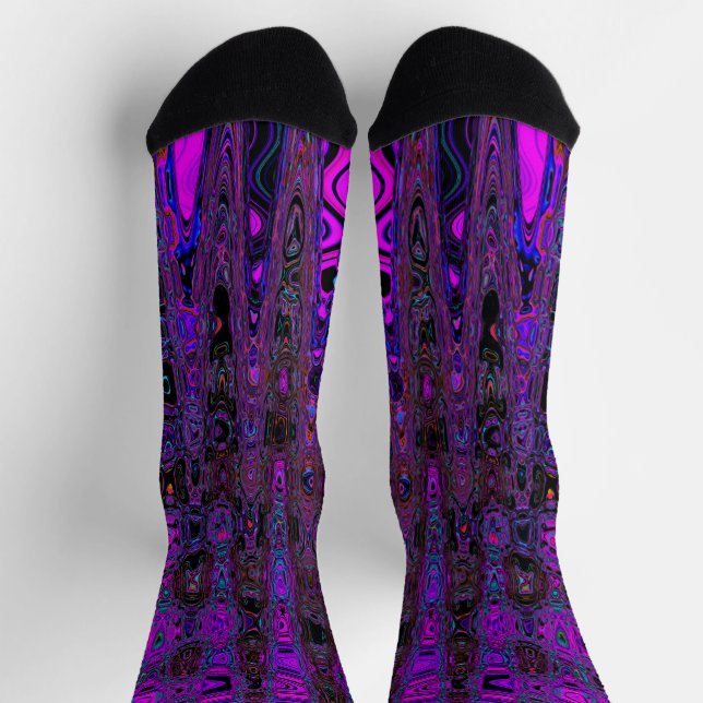 Trippy Purple and Black Retro Atomic Waves Socks (Top)
