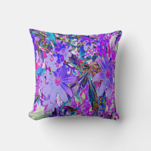 Trippy Purple and Magenta Colourful Wildflowers Cushion