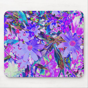 Trippy Purple and Magenta Colourful Wildflowers Mouse Pad