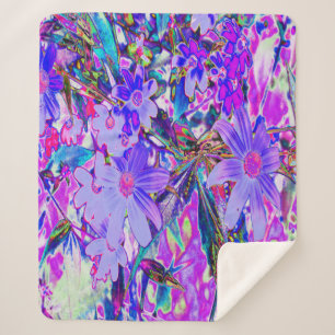 Trippy Purple and Magenta Colourful Wildflowers Sherpa Blanket