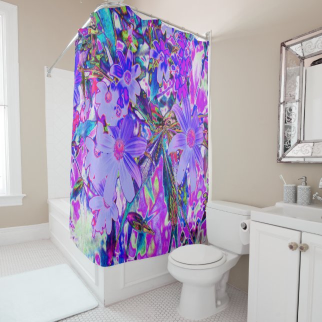 Trippy Purple and Magenta Colourful Wildflowers Shower Curtain (In Situ)