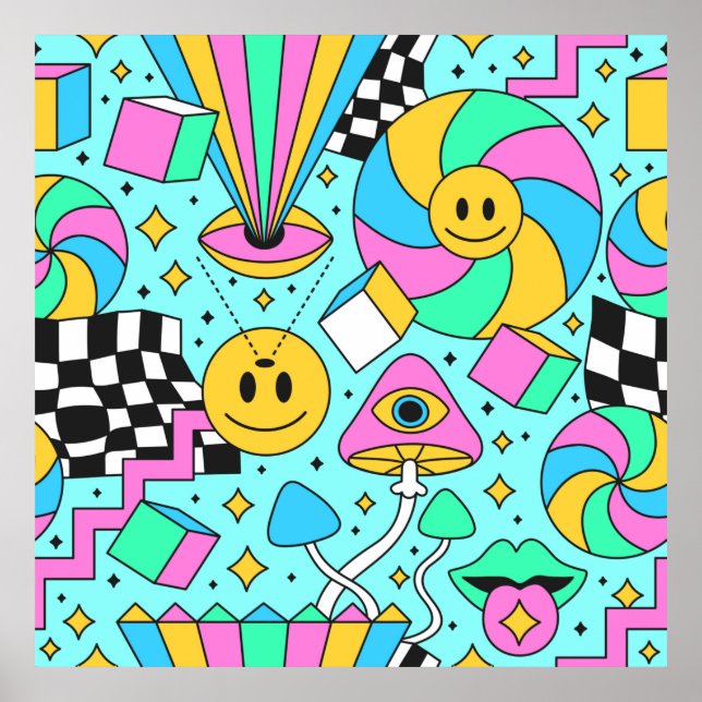 Trippy rainbow 60s pop psychedelic seamless patter poster (Front)