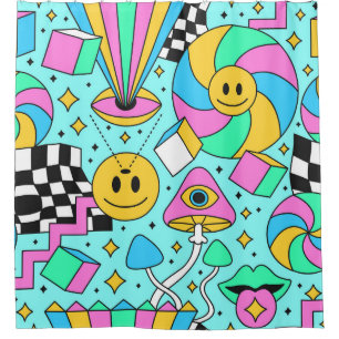 Trippy rainbow 60s pop psychedelic seamless patter shower curtain