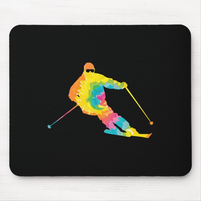 Trippy Rainbow Hippie - Tie-dye Skiing  Mouse Pad (Front)