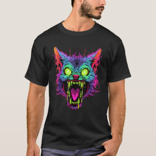 Trippy Rave Party Psychedelic Festival Zombie Cat  T-Shirt