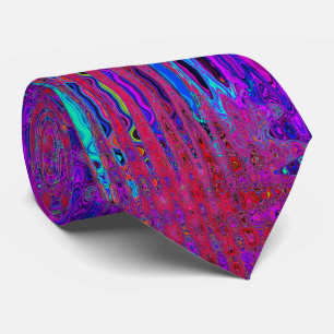Trippy Red and Purple Abstract Retro Atomic Waves Tie
