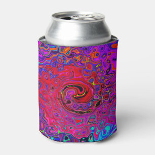 Trippy Red and Purple Abstract Retro Liquid Swirl Can Cooler