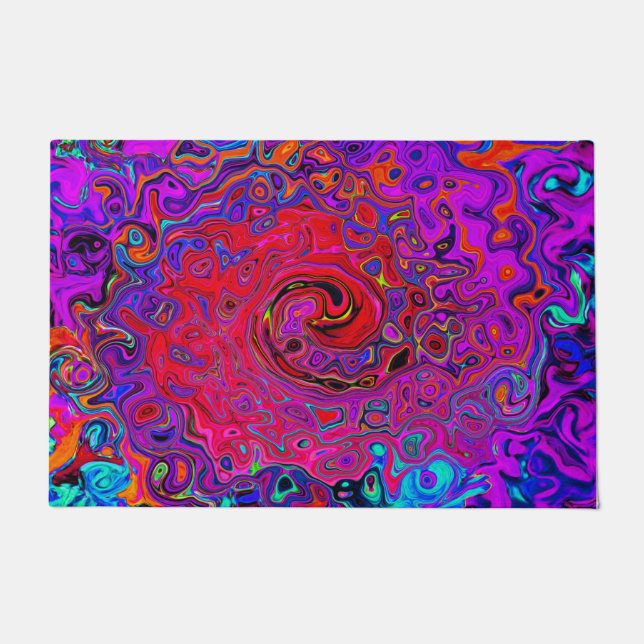 Trippy Red and Purple Abstract Retro Liquid Swirl Doormat (Front)