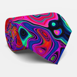 Trippy Red and Purple Abstract Retro Liquid Swirl Tie