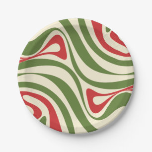 Trippy Retro Abstract Swirl Christmas Pattern Paper Plate