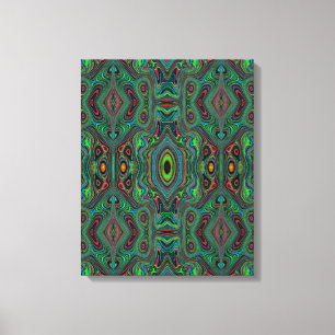 Trippy Retro Black and Lime Green Abstract Pattern Canvas Print