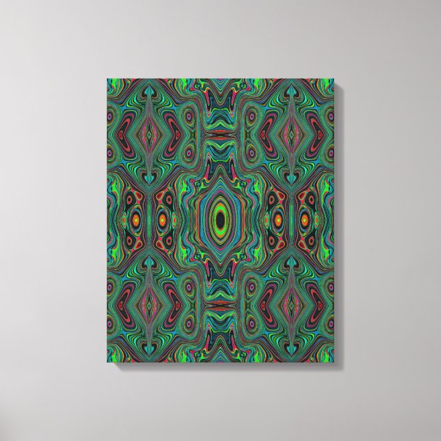 Trippy Retro Black and Lime Green Abstract Pattern Canvas Print (Front)