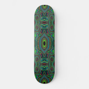 Trippy Retro Black and Lime Green Abstract Pattern Skateboard