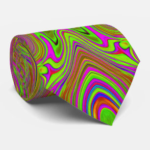 Trippy Retro Chartreuse Magenta Abstract Pattern Tie