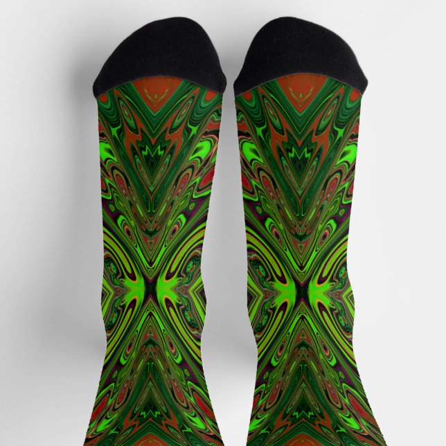 Trippy Retro Lime Green Abstract Butterfly Socks (Top)