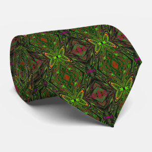Trippy Retro Lime Green Abstract Butterfly Tie