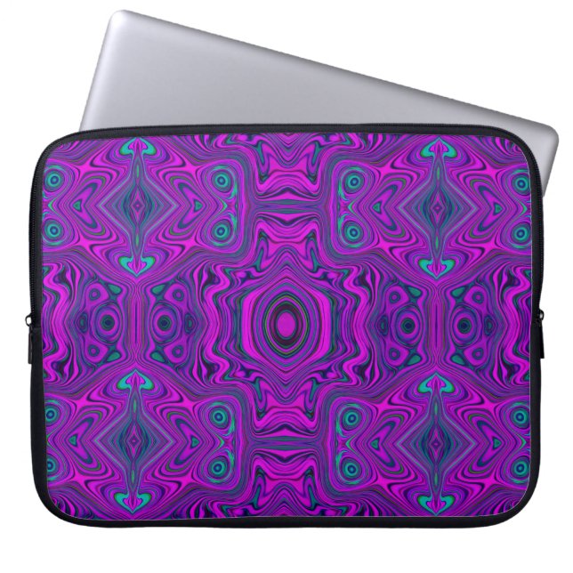 Trippy Retro Magenta and Black Abstract Pattern Laptop Sleeve (Front)