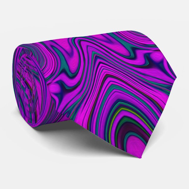 Trippy Retro Magenta and Black Abstract Pattern Tie (Rolled)