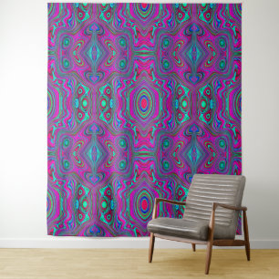 Trippy Retro Magenta, Blue and Green Abstract Tapestry