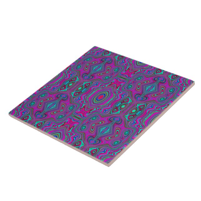 Trippy Retro Magenta, Blue and Green Abstract Tile (Side)