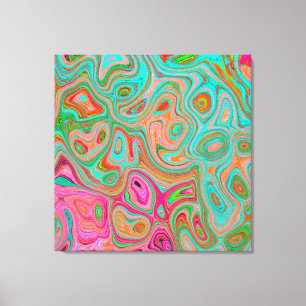 Trippy Retro Orange and Aqua Groovy Abstract Art Canvas Print