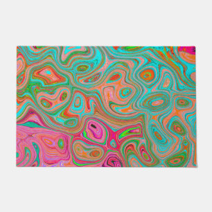 Trippy Retro Orange and Aqua Groovy Abstract Art Doormat