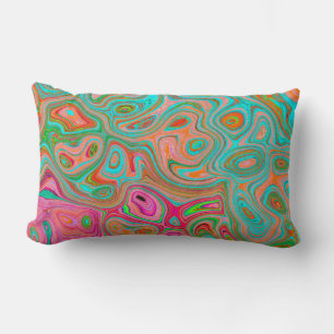 Trippy Retro Orange and Aqua Groovy Abstract Art Lumbar Cushion