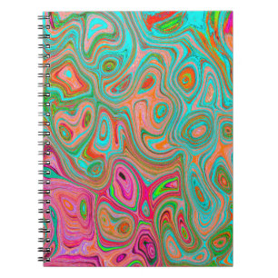 Trippy Retro Orange and Aqua Groovy Abstract Art Notebook