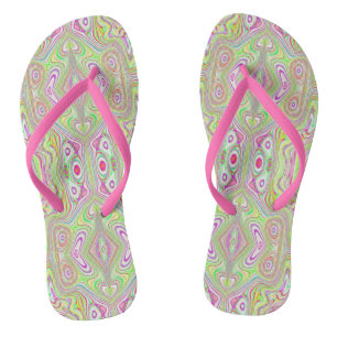 Trippy Retro Pink and Lime Green Abstract Pattern Jandals