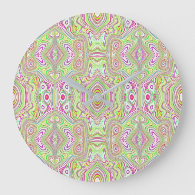 Trippy Retro Pink and Lime Green Abstract Pattern Large Clock (Front)