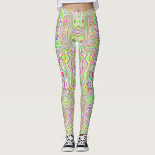 Trippy Retro Pink and Lime Green Abstract Pattern Leggings