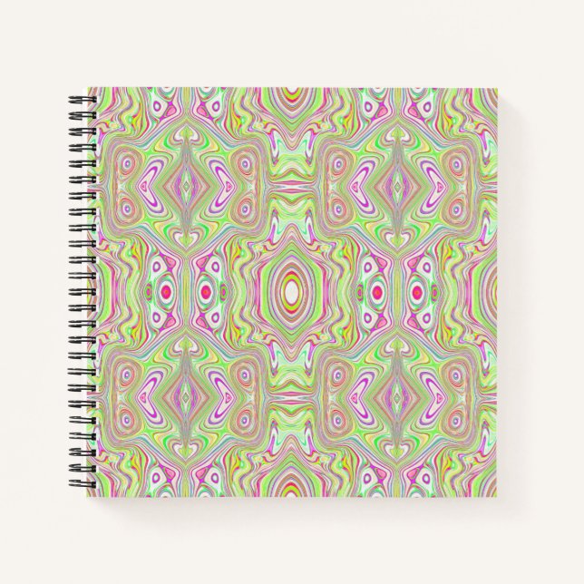 Trippy Retro Pink and Lime Green Abstract Pattern Notebook (Front)