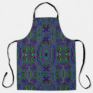 Trippy Retro Royal Blue and Lime Green Abstract Apron