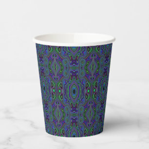 Trippy Retro Royal Blue and Lime Green Abstract Paper Cups