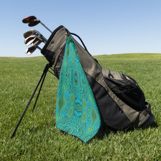 Trippy Retro Turquoise Chartreuse Abstract Pattern Golf Towel (Green)