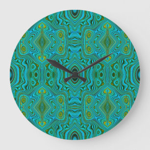 Trippy Retro Turquoise Chartreuse Abstract Pattern Large Clock