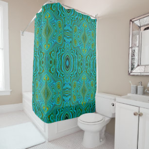 Trippy Retro Turquoise Chartreuse Abstract Pattern Shower Curtain