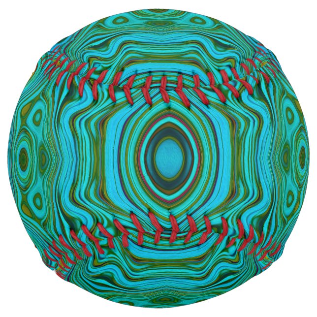 Trippy Retro Turquoise Chartreuse Abstract Pattern Softball (Front)