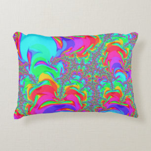 Trippy Retro Vibrant Neon Rainbow Fractal Art Decorative Cushion